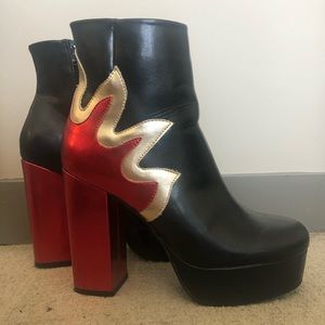 Metallic Flame Platform Boots